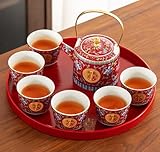 JiajuZS Chinese Double Happiness Red Wedding Tea Set,Porcelain Wedding Tea Set,Beam Handle, Comfortable to Hold,for Newlyweds, Friends Chinese Traditional Wedding Decoration Supplies