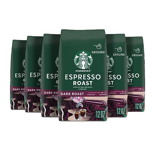 Image of Starbucks Ground Coffee, Dark Roast Hot or Iced Coffee, Espresso Roast, Six 12 oz Bags