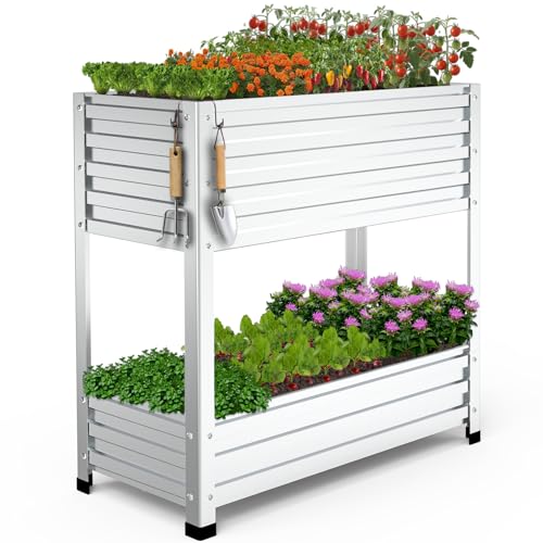 Cybrasc 2-Tier Galvanized Raised Garden Bed with Legs, 36'x16'x36' Metal Elevated Planter...