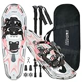 21/25/30 Inches Lightweight Snowshoes with Toe Box and Heel Lift, 3-in-1 Aluminum All-Terrain Snowshoes Kit with Adjustable Trekking Poles and Heavy-Duty Carrying Tote Bag for Women Men and Kids