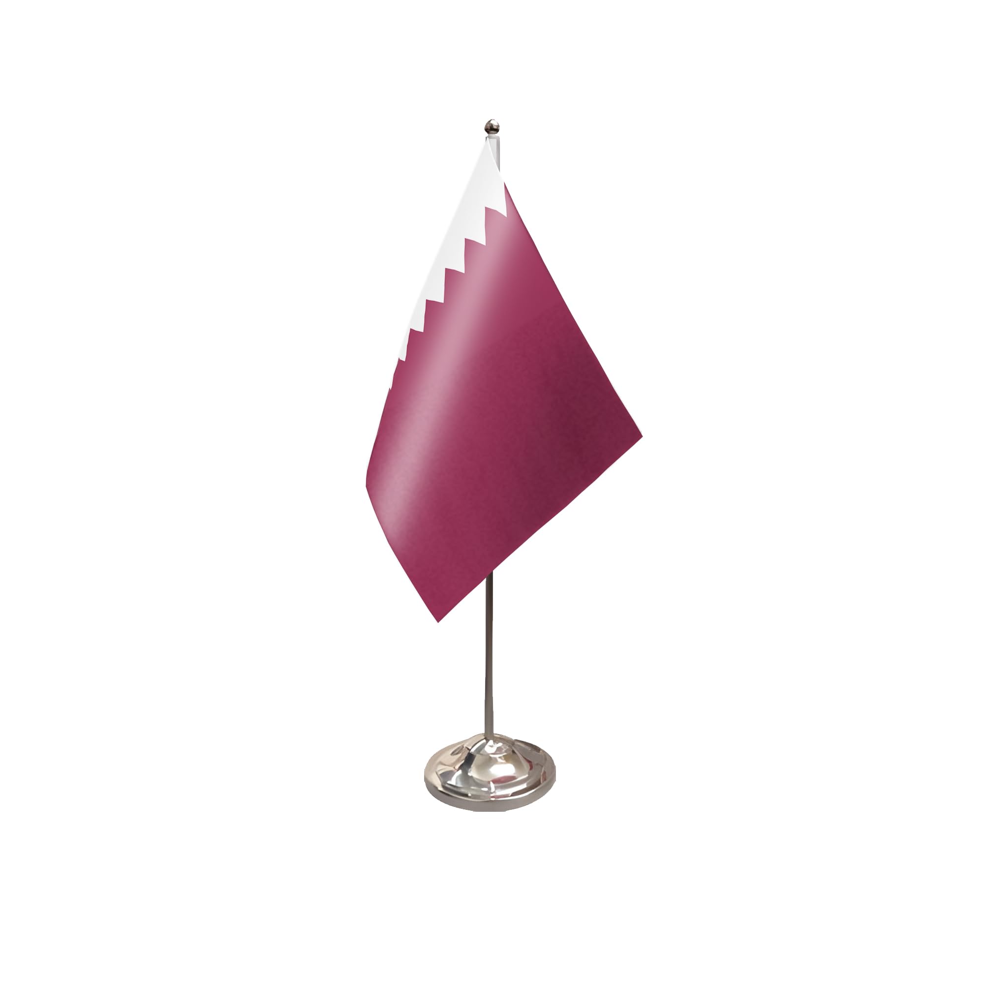 Flagtex Qatar Satin Table Flag 9in x 6in with Chrome Pole & Base โ Qatari National Desk Display, Small Desktop Decoration, Office, Home & Diplomatic Use, Qatari Country Gift โ image 1