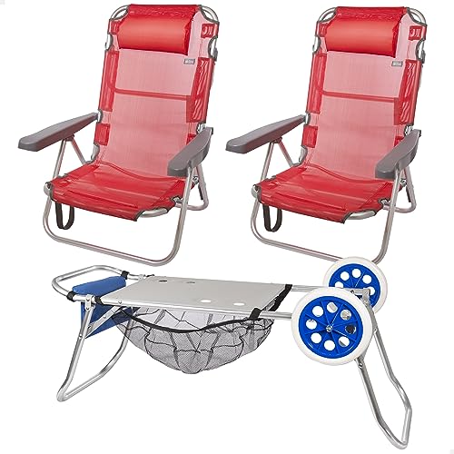 Aktive Pack De 2 Sillas Plegables De Playa + 1 Carro De Playa Plegable Convertible En Mesa