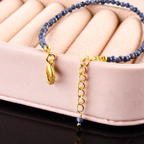 Natural Gemstone Micro Beads Dainty Bracelet Jewelry for Women, Birthstone, Chakra Energy Crystals, 14k Gold Plated Chain 8 inch Adjustable3
