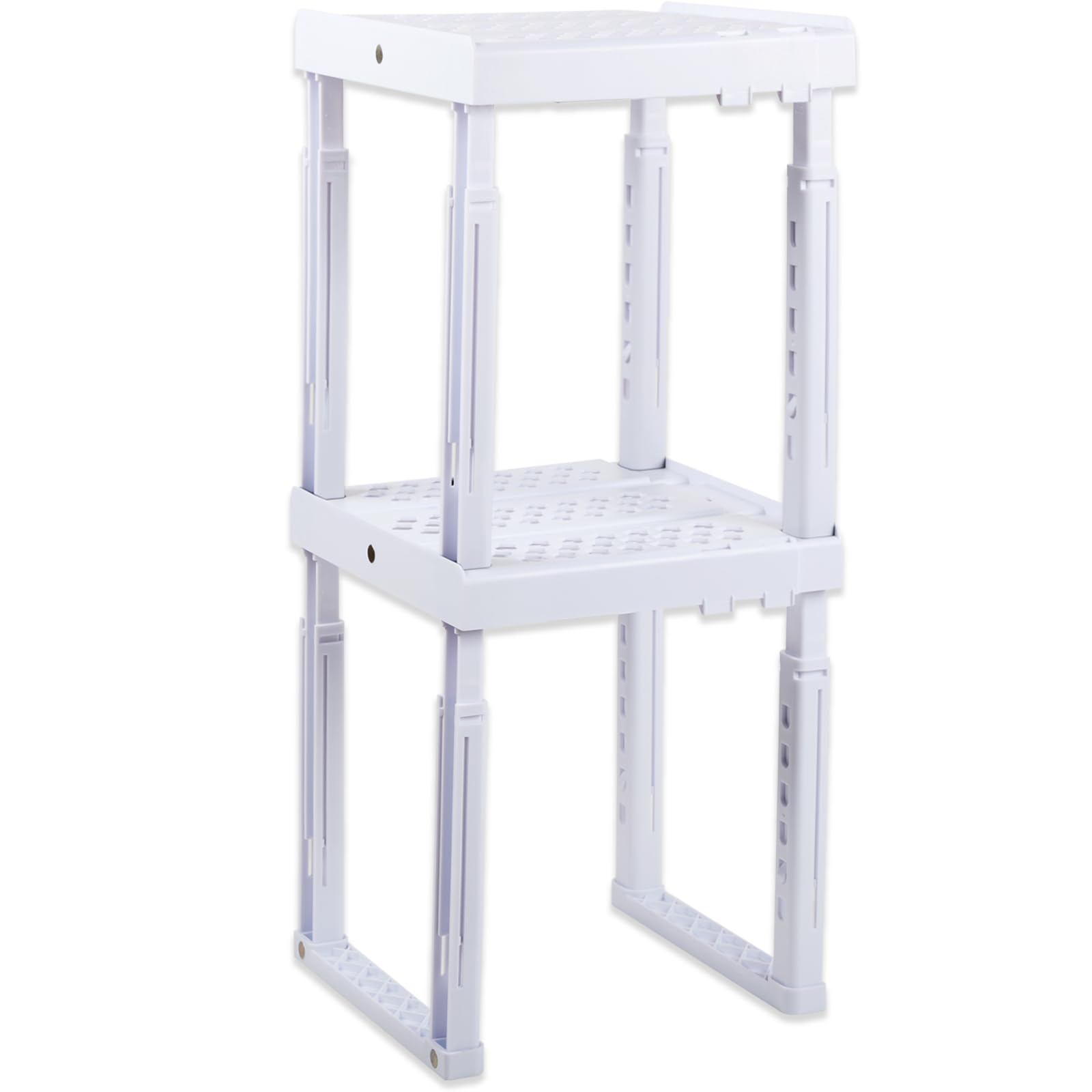 Svartur Adjustable Locker Shelf for School, Work &amp; Gym Lockers – Expandable Width &amp; Height, Stackable, Magnetic Support, Durable Locker Organizer Shelf Fits Standard Lockers, White, Pack of 2