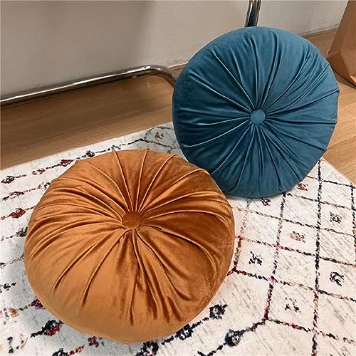 Rundes weiches plissiertes Samtkissen von Fouriding für Sofa, Bett, Auto, Meditationsstuhl, 35 cm (Weinrot)