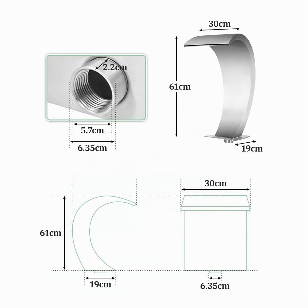 Fuente para Piscina De Acero Inoxidable Cascada De Agua Cascadas De Estanque para Decoración De Jardín, Patio, Piscina 30cm x 60cm