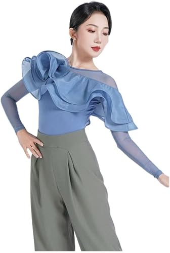 Amazon.co.jp: [hapyours] 社交ダンス トップス 長袖 片肩立体フリル 2