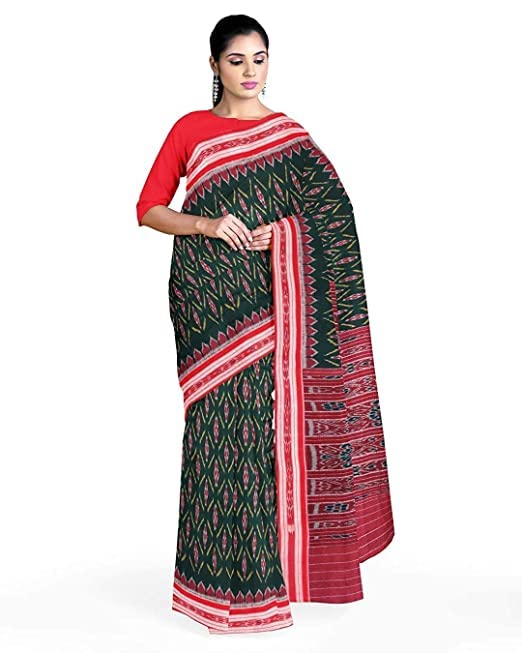 Image of Odisha Sambalpuri Handloom Ikat Women's Cotton Saree, Odisha Handloom Handmade Pure Cotton Khandua Saree, Ikkat Orissa Traditional Handloom Saree Without Blouse