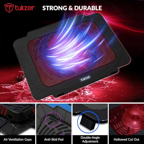 Tukzer Laptop Cooling Pad Stand Riser, Portable Slim Quiet USB Powered Gaming Cooler Chill Mat| 1-Red-LED Fan| USB Powered| 2-Viewing Angles... - Image 6