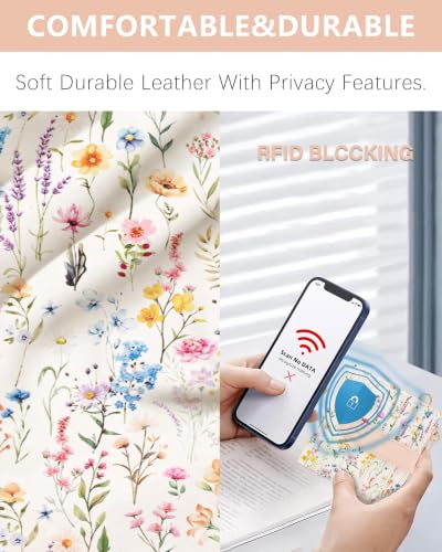 Image of Wristlet Wallets for Women,Keychain Wallet RFID Small Wallet (Light Floral)