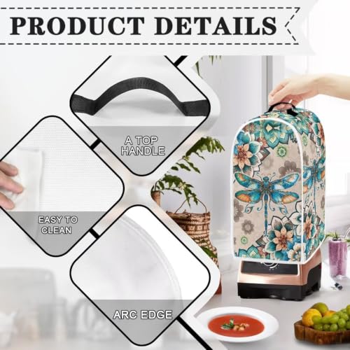 Image of Boho Dragonfly Blender Dust Cover Appliance Covers for kitchen Stand Mixer or Coffee Maker Cover Polyester Dust Proof Blender Cover with Top Handle