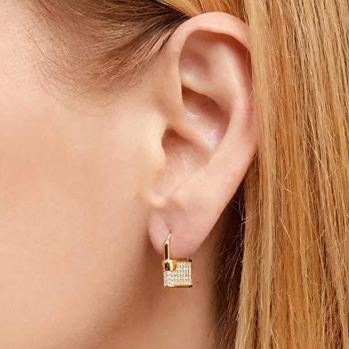 MEVECCO Lock Earrings Padlock Huggie Hoop Earrings 18K Gold Plated Dainty Micro Pave CZ Lock Dangle Charm Mini Lovers Padlock Earrings Minimalist Stacking Hoop Earrings3