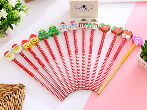 Studyy 50 Pack Assorted Colorful Cartoon Christmas Stripe Wooden Pencil With Animal Eraser, Christmas Pencil Top Erasers For School Supplies And Children Prize Gifts #TOP7