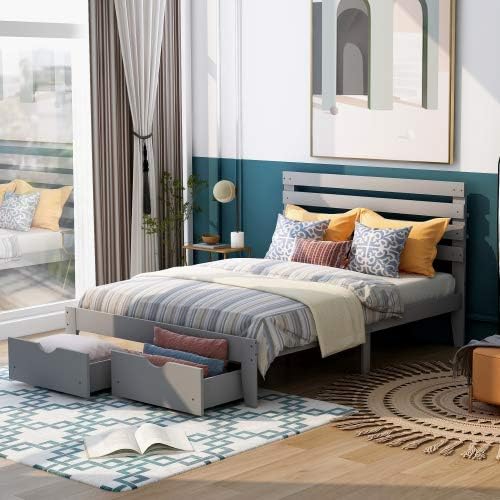 Miniatura 23 de Base de cama de tamaño individual con cajones de almacenamiento, marco de cama individual de plataforma de madera individual, cama individual