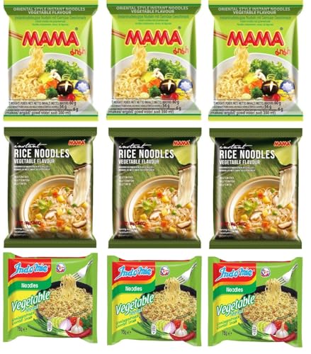 Vegan Instant Nudeln Mix Paket - Verschiedene Gemüse Sorten - Perfekt zum Probieren Verschiedene Leckere Vegane Geschmacksrichtungen! (9er Pack)