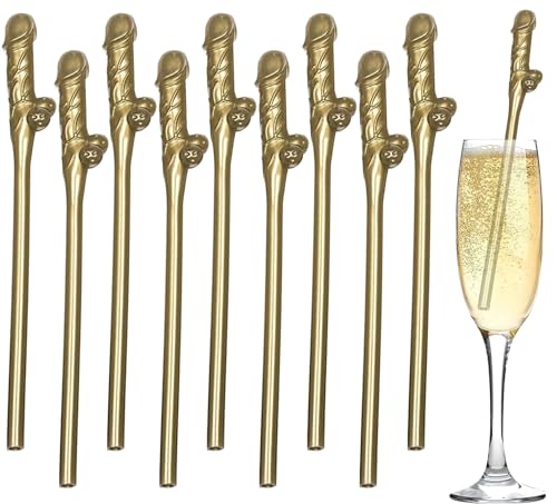 Gold Party Straws 10PCS Hen Party Naughty Plastic Drinking Straws Chick Reusable Straws for Parties Girls Cocktail Night Novelty Party Accessories for Bar Bachelorette Party Birthday Wedding