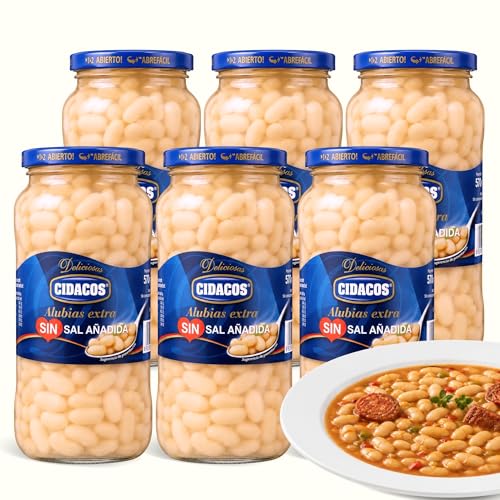 Alubia Blanca Cocida Extra natural sin sal, Ideal como guarnición, plato principal o ensalada, Conservar en lugar fresco y seco, Peso neto 570 g, Peso escurrido 400 g, Formato tarro cristal, 6 Unidade