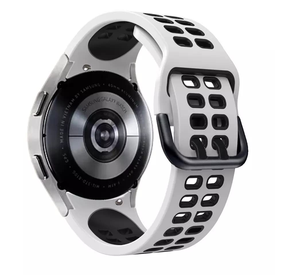Image of FOLX FAG05 Sport Ni-ke Airhole Silicone Strap Compatible for Samsung Galaxy Watch 4 Band & Galaxy Watch 5 Band 44mm 40mm /Watch 5 Pro Bands 45mm /Galaxy Watch 4 Classic Bands 46mm 42mm,20mm Sport Strap Wristbands for Men Women Unisex (WHITE & BLACK)