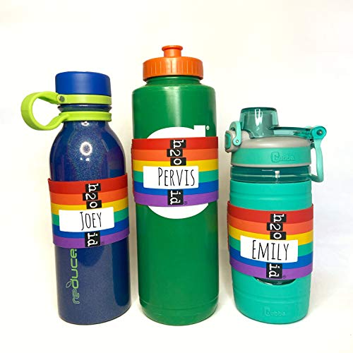 H2O ID 3 & 4 Packs ID Bands Personalize & Label Child & Adult Drinks; Water Bottles, Reusable Water Bottles & Cups, Solo Cups, Beer, Cocktails (3 Pack, Rainbow Print)