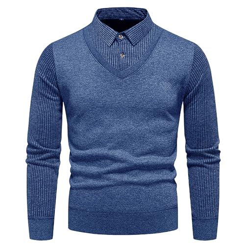 Cambkatl Men's Shawl Collar Pullover Sweater, Slim Fit Casual Solid V Neck Long Sleeve Knit Sweaters Thermal Tops