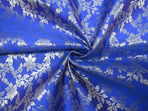 Soie brocart Bleu Royal et Or au mètre pour haute couture raffinée