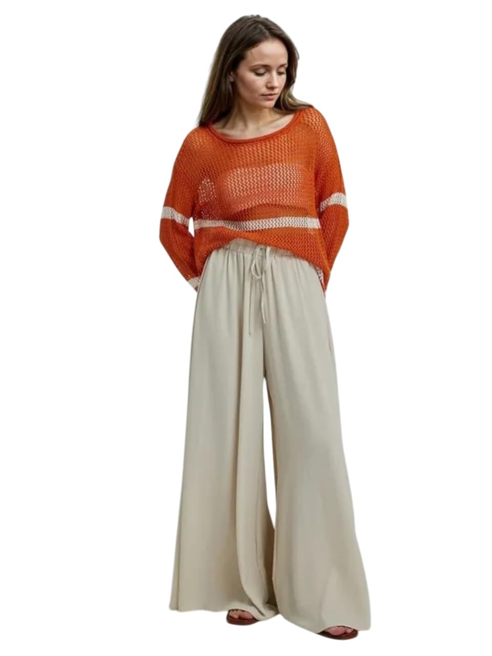 Women's Wide-Leg Trouser|Palazzo Pants|High Waist Flowy Trousers with Drawstring|Lightweight Casual & Travel Wear|Women Trousers Pants