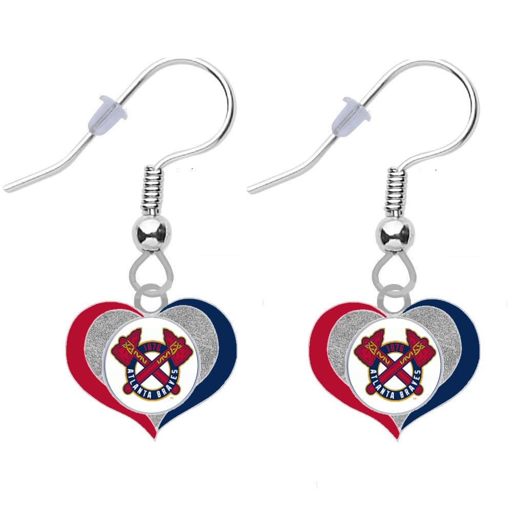 Atlanta Baseball Heart-Shaped Earrings