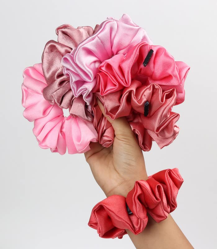 Image of Premium Satin Scrunchies for Women | Hair Bands, Ponytail Holders & Rubber Bands | Oversize, Fluffy, No-Damage Hair Ties | Girls Hair Accessories | Extra Large Size | Pack of 6