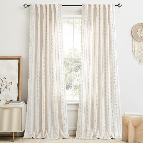 Natural Linen Boho Curtains 84 inches long for Living Room