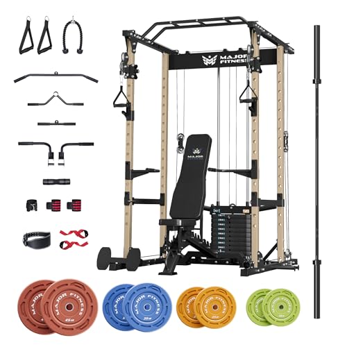 Image of MAJOR FITNESS Power Cage Drone1 Premium- Multi-Function Power Rack for Home Gym, Squat Rack with Pull-up Bar, Cable Crossover System, J-Hooks, for Strength Training, Heavy-Duty Steel Construction