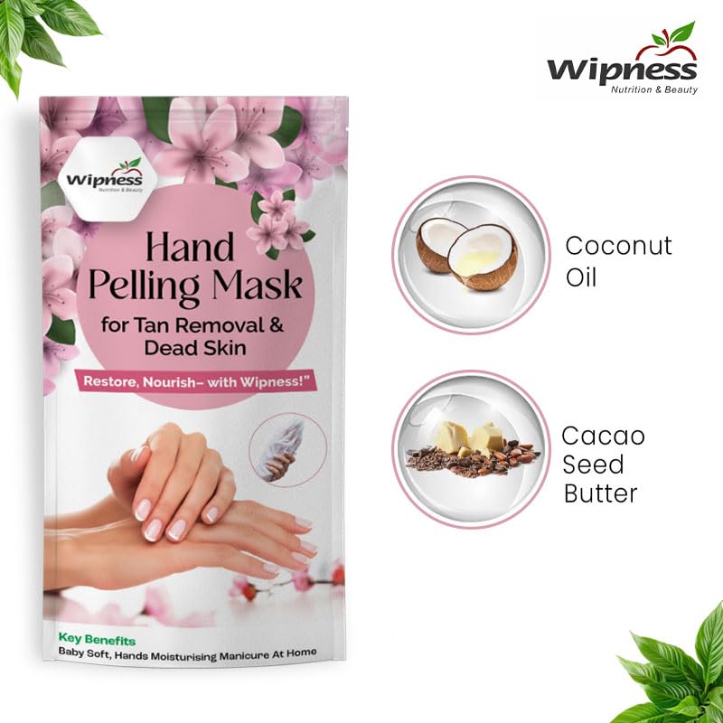 Image of Wipness Hand Peeling Mask for Men & Women | Exfoliating Glove Mask for Tan Removal, Dead Skin & Rough Hands | Deep Hydration, Soft & Smooth Skin Care - Pack of 1 (1 Pair)