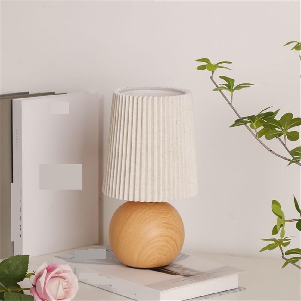 Lampka nocna Lampa stołowa do sypialni, plisowany abażur, retro, ceramiczna, gabinet, dekoracja biurka, atmosfera, lampka nocna Lampy do sypialni