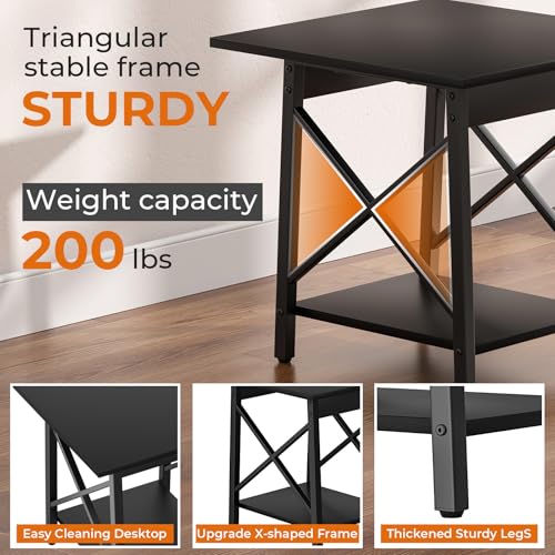Image of GreenForest Square End Table 24 Inch with X-Frame 2-Tier Storage | Nightstand for Living Room & Bedroom, Rustic Decor, Sturdy, Waterproof Scratchproof Top, Easy Assembly, Black