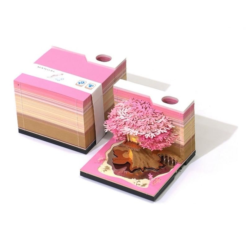 LeatherleafWorth 3D Pink Desk Calendar 2026 Time Piece Calendar 2026 Light Up Tear Away Tree Calendar Art Paper Carving Tree House Tabletop Ornament Diy Gift Office Decor & Collectible (Green Tree)