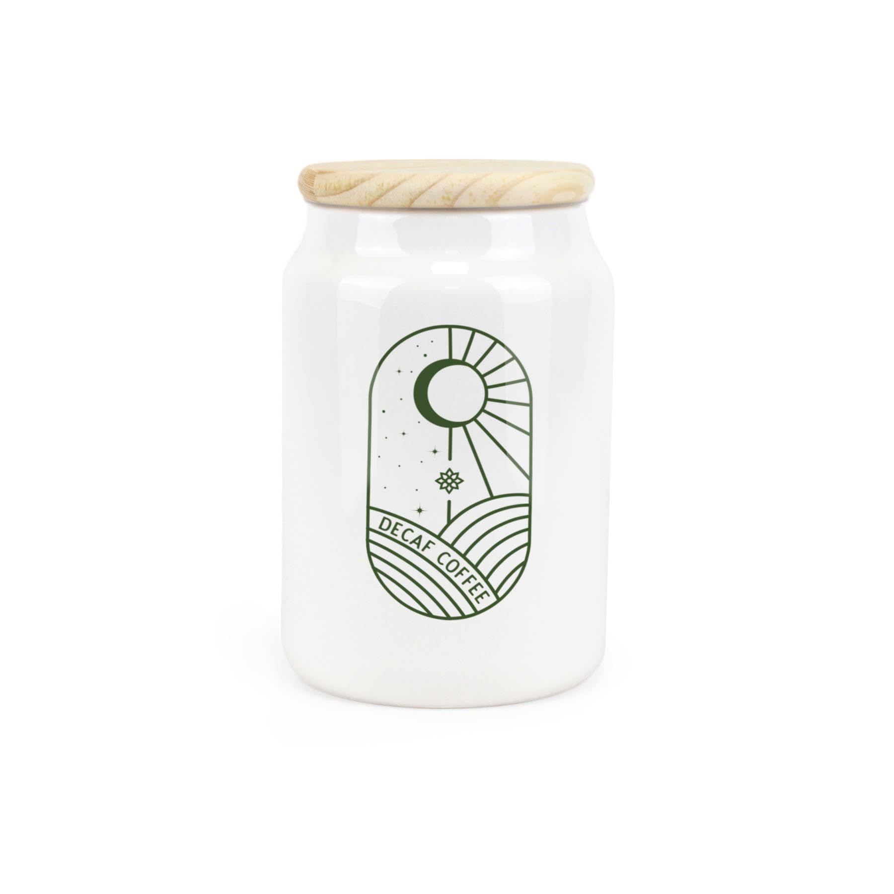 Purely Home Decaf Coffee Boho Minimalist Ceramic Storage Canister - Simplistic Bohemian Floral Kitchen Decor Gift - Kitchen Food Storage Container & Wooden Lid 600Ml (14.5Cm X 9.5Cm)