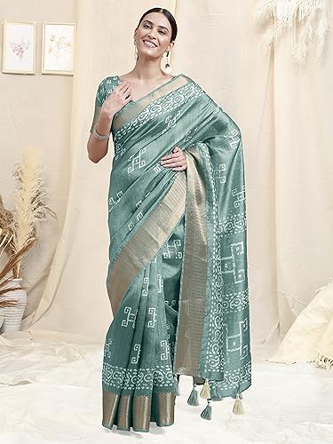 Image of MIRCHI FASHION Women Saree Cotton Silk Batik Block Printed | Breathable Office Wear and Regular Use Sari with Blouse Piece