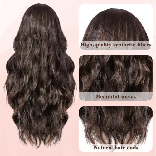 Image of NAYOO Brown Wig for Women,26 Inch Lace Hairline Middle Part Synthetic Wig