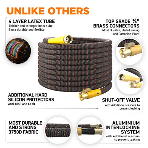 Expandable Garden Hose Kit 50-100 ft - Superior Strength 3750D - 4-Layers Latex, Extra-Strong Brass Connector- 10-Way Durable Zinc Water Spray Nozzle 2 Way Pocket Flexible Splitter (100FT ONLY) - Thumbnail 5