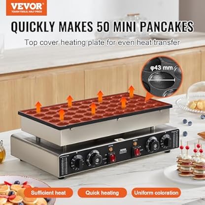 VEVOR Mini-Pfannkuchenmaker kommerzielle Dutch mini Pfannkuchen Maschine, 50 Stk., 43 mm Durchmesser, Dorayaki-Backmaschine, 1700 W, duale Temperatur- und Zeitregelung, in Küchen und Restaurant – Bild 3