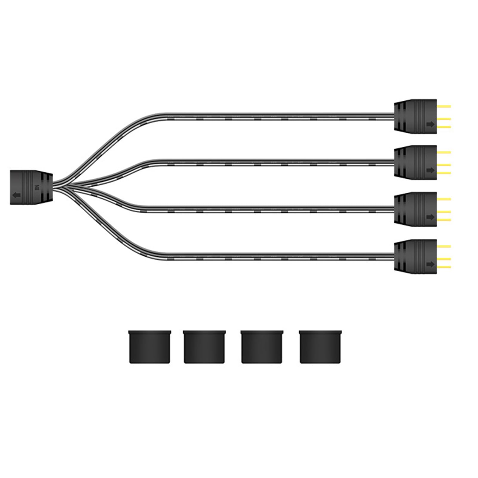 5 V 3-biegunowy kabel rozdzielający ARGB, kabel rozdzielający ARGB, 1 gniazdo na 4 wtyczki, przedłużacz, 4 kable rozdzielające, kabel Y do obudowy komputera, chłodnicy procesora i wentylatora 5 V (1