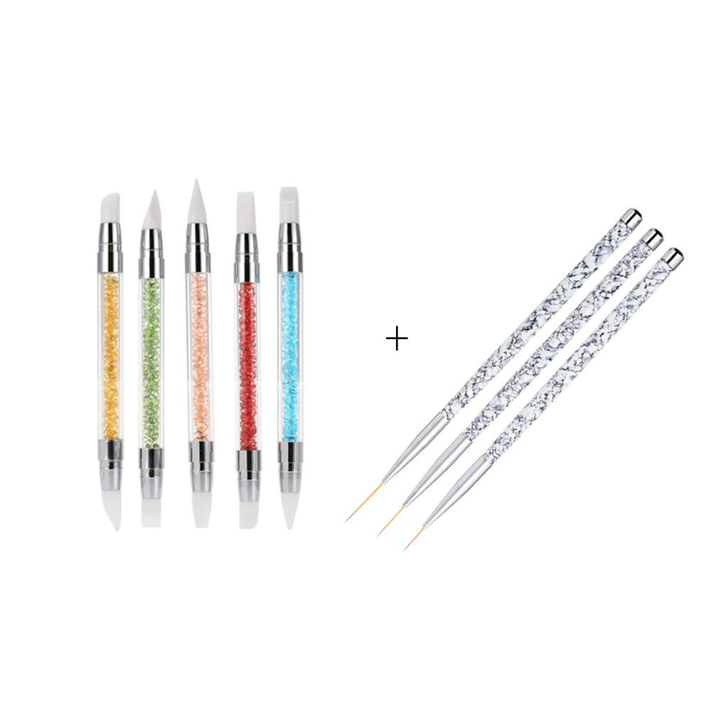 8 Pcs Nail Art Pens, Nail Art Brush Nail DIY Painting Drawing Pen（Silicone Nib + Nylon Hair Nib ）