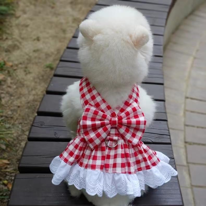 Plaid Pet Dress with Harness - Cute Dog & Cat Checkered Outfit