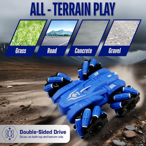Image of Remote Control Drift Stunt Car 4WD | 360 Rotating | Dual Sided Climbing | High-Speed Tumbling | Rechargeable Stunt Car | C-Type Charging | Remote Control Car for Kids | Made in India. (Blue)