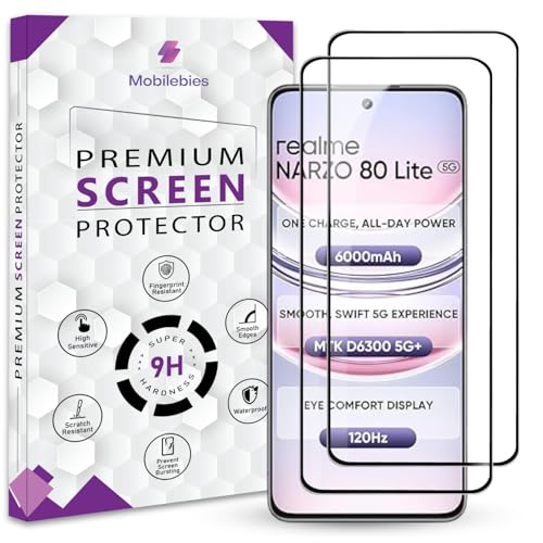 Image of Premium Tempered Glass Screen Protector Guard For Realme Narzo 80 Lite 5G (6.67 Inch, Pack of 2) | Edge to Edge Coverage With Easy to installation kit