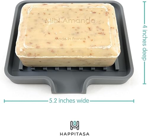 Miniatura 2 de Happitasa - Bandeja de silicona para jabón y soporte de esponja con conducto de drenaje, paquete de 2 unidades (blanco, 5.2 x 4 pulgadas)