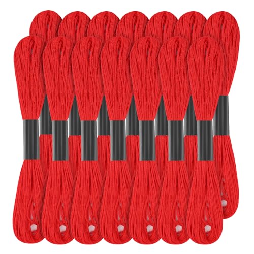 Lot de 14 brins de fil à broder rouge, 120 yards, fil à broder, en coton, pour point de croix, idéal pour les bracelets d'amitié et la broderie