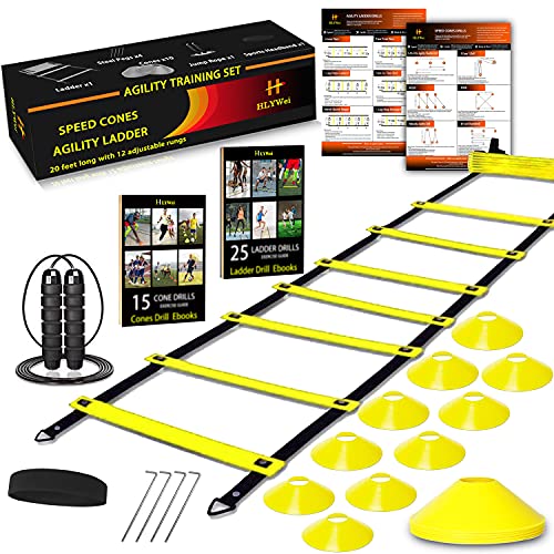 HLYWEI Speed Agility Training Set with ladder, cones, rope, headband, stakes & carry bag