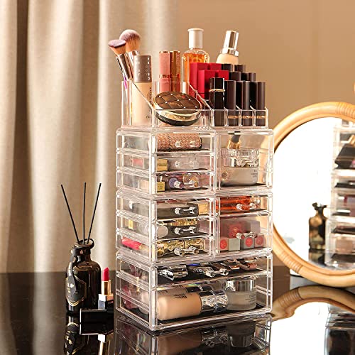Cq Acrylic Makeup Organizer Skin Care Large Clear Cosmetic Display Cases Stackable Storage Box With 11 Drawers For Vanity,Set Of 4 #TOP2