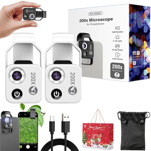 ナノズーム 200倍 iPhone用 ミニポケット顕微鏡 ナノズーム 200倍 iPhone用 CPLレンズ/LEDライト付き 子供と大人用 (2個-ホワイト)
