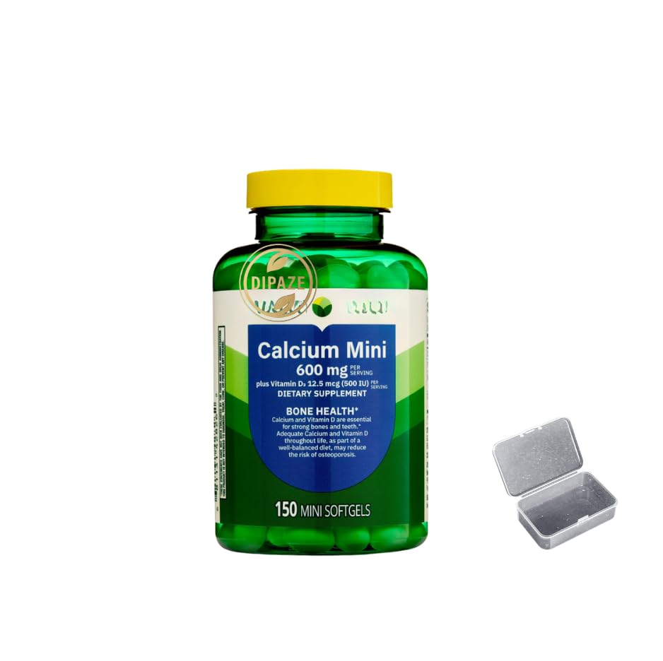 Calcium Plus with Vitamin D3 600 mg | Mini Softgel Calcium Supplement | 150 Softgels + Dipaze Gift (Container)